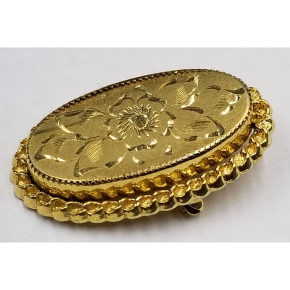 Vtg Victorian Style Oval Engraved Floral Signed  CI 1/20 14k Gold Filled Brooch - Picture 2 of 5